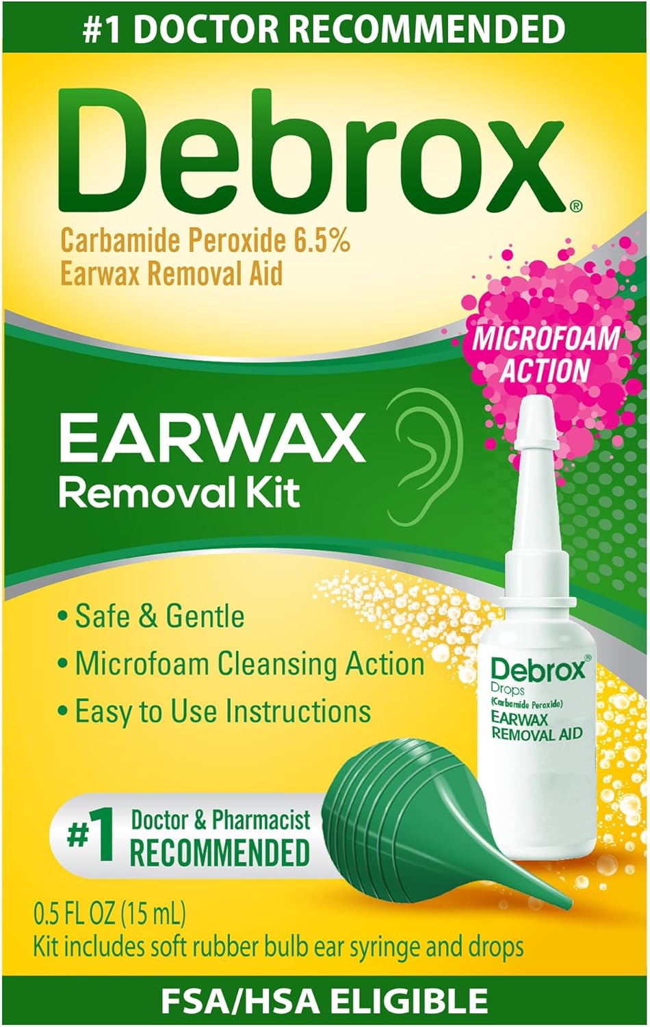 Debrox Ear Wax Removal Kit, Bulb Syringe & 0.5 Fl Oz Removal Ear Drops