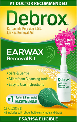 Debrox Ear Wax Removal Kit, Bulb Syringe & 0.5 Fl Oz Removal Ear Drops