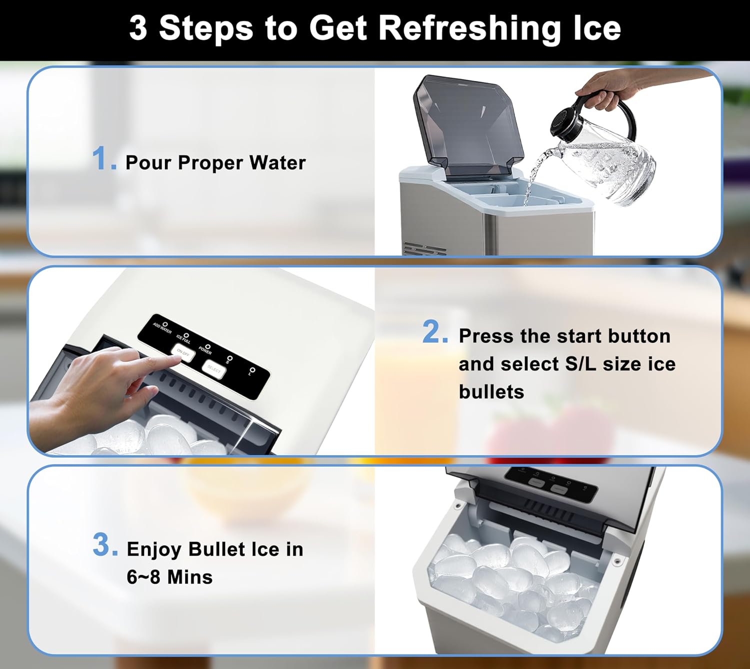 iTOMA Countertop Ice Maker Machine, 2 Sizes of Bullet Ice, 1.3L