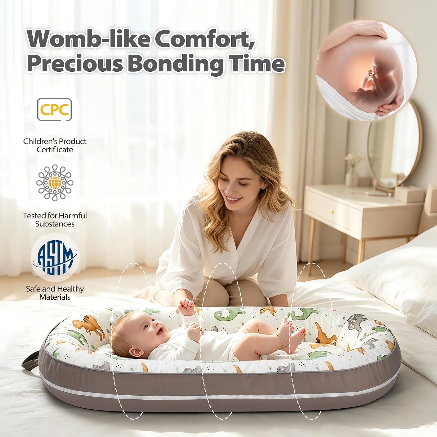 BUTOA Baby Lounger, Portable Infant Support Cushion for Newborn 0-24 Months