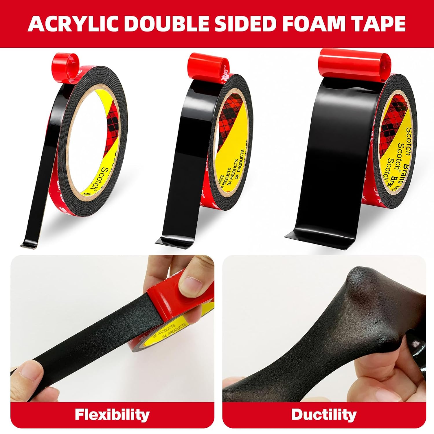 3M Double Sided Tape Heavy Duty 0.39in x 10ft, Removable Mounting Tape