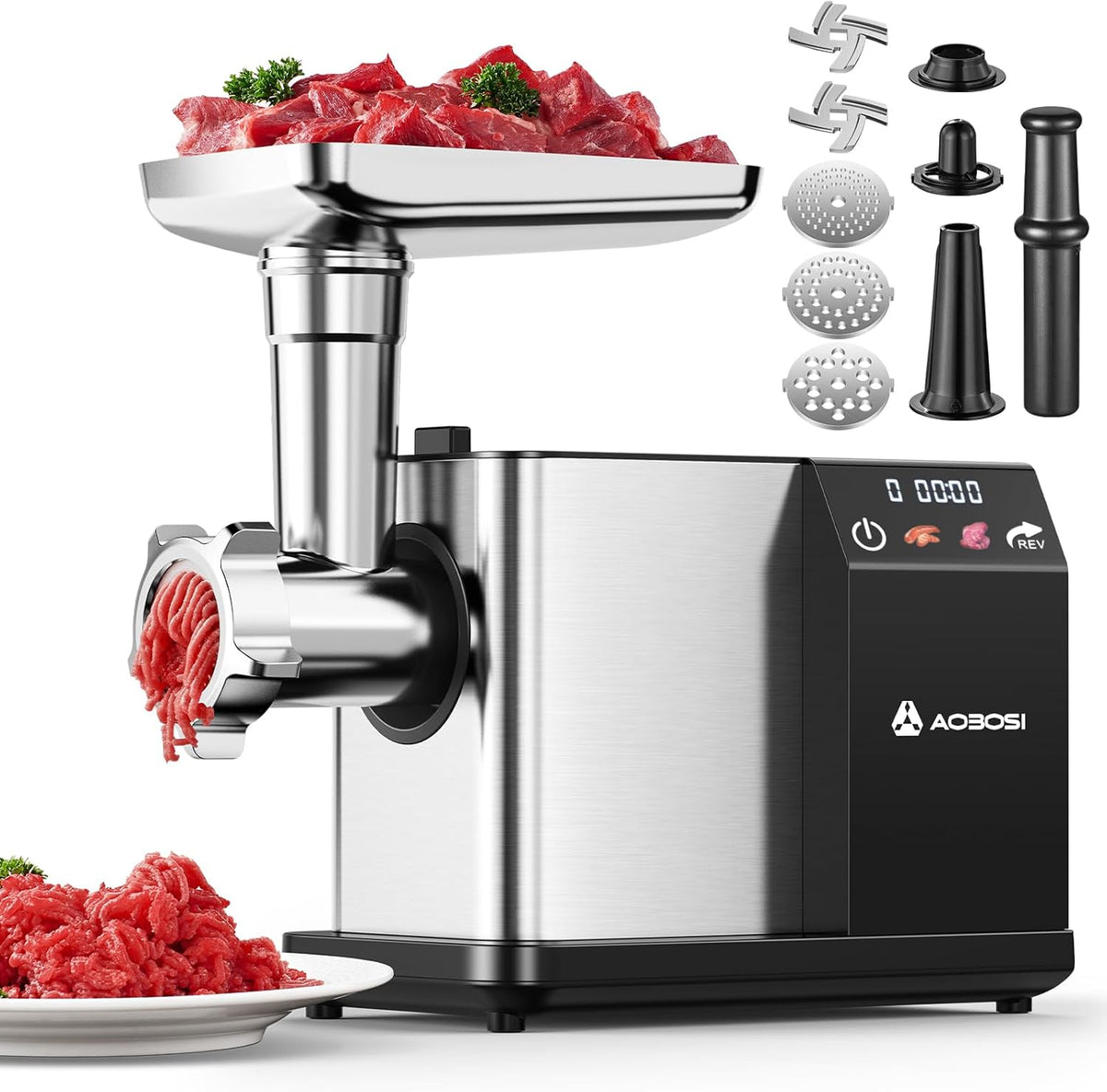AAOBOSI Electric Meat Grinder w/ 3 Speed Touch Screen Control, 3000W Max