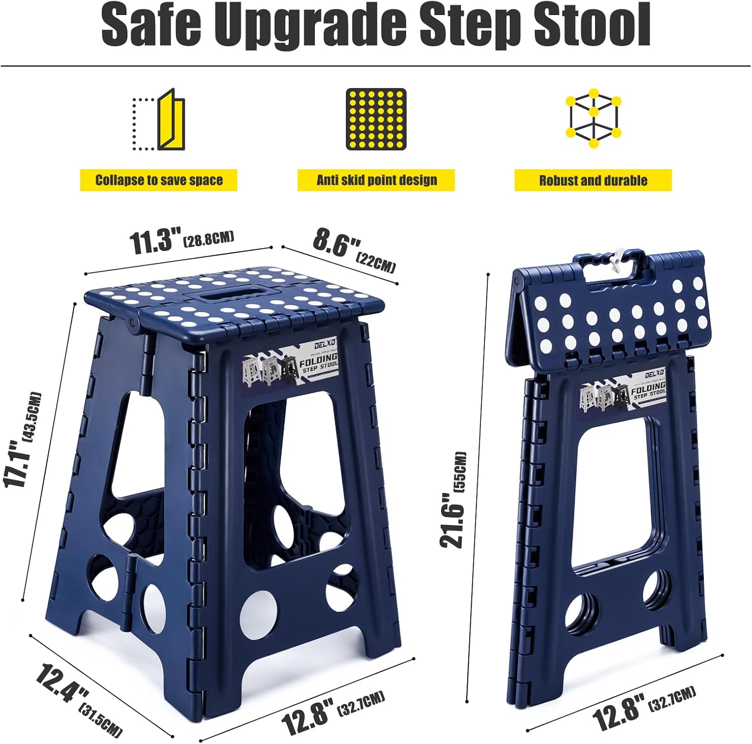 Delxo 17.5 Inch Folding Step Stool,Foldable Step Stool for Adults Blue