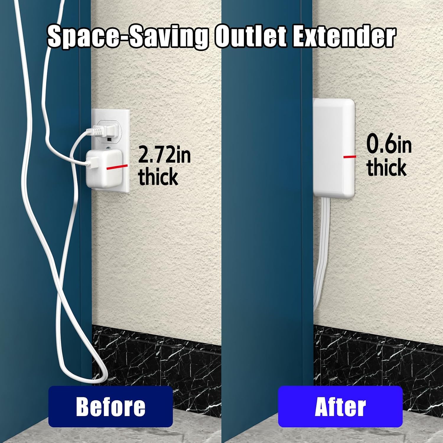CABOCASA 2 Pack 8FT Ultra Flat Plug Extension Cord, 3 Outlets, White