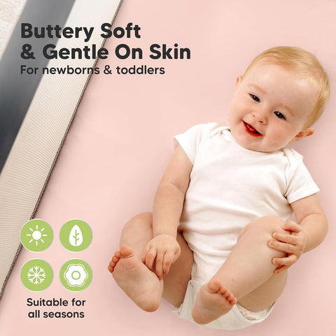 2-Pack Waterproof Pack and Play Sheets, Mini Crib Sheets Fitted (Cameo)