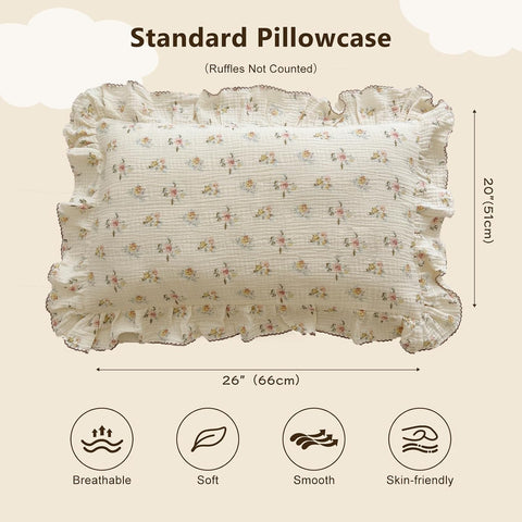 BuLuTu Muslin Ruffled Kids Toddler Pillowcase Standard Size 20"x26",Azalea