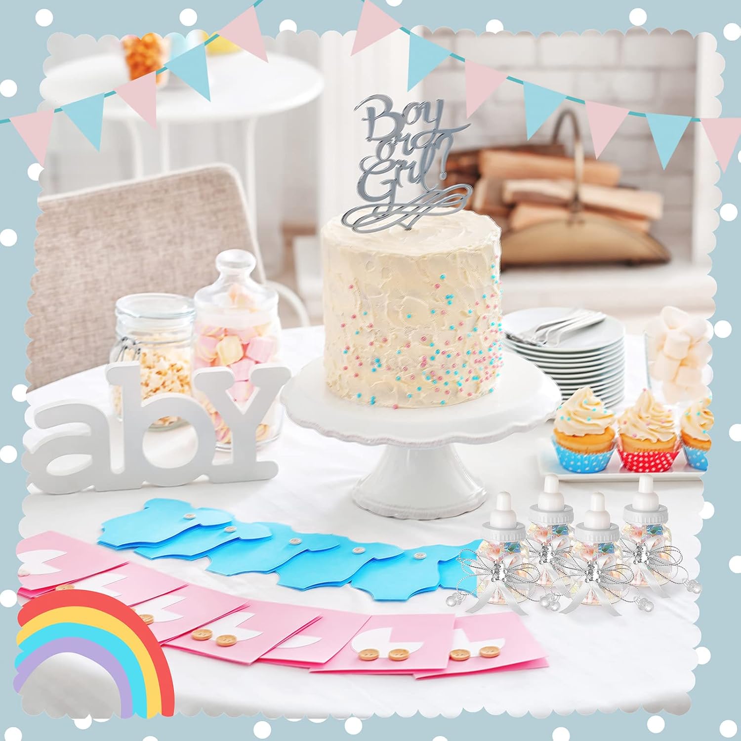 Nuenen 48 Pcs Baby Shower Milk Bottles with Ribbon Plastic Bear Candy Bottles Baby Shower Favors Gender Reveal Wedding Birthday Party Decorations(White)
