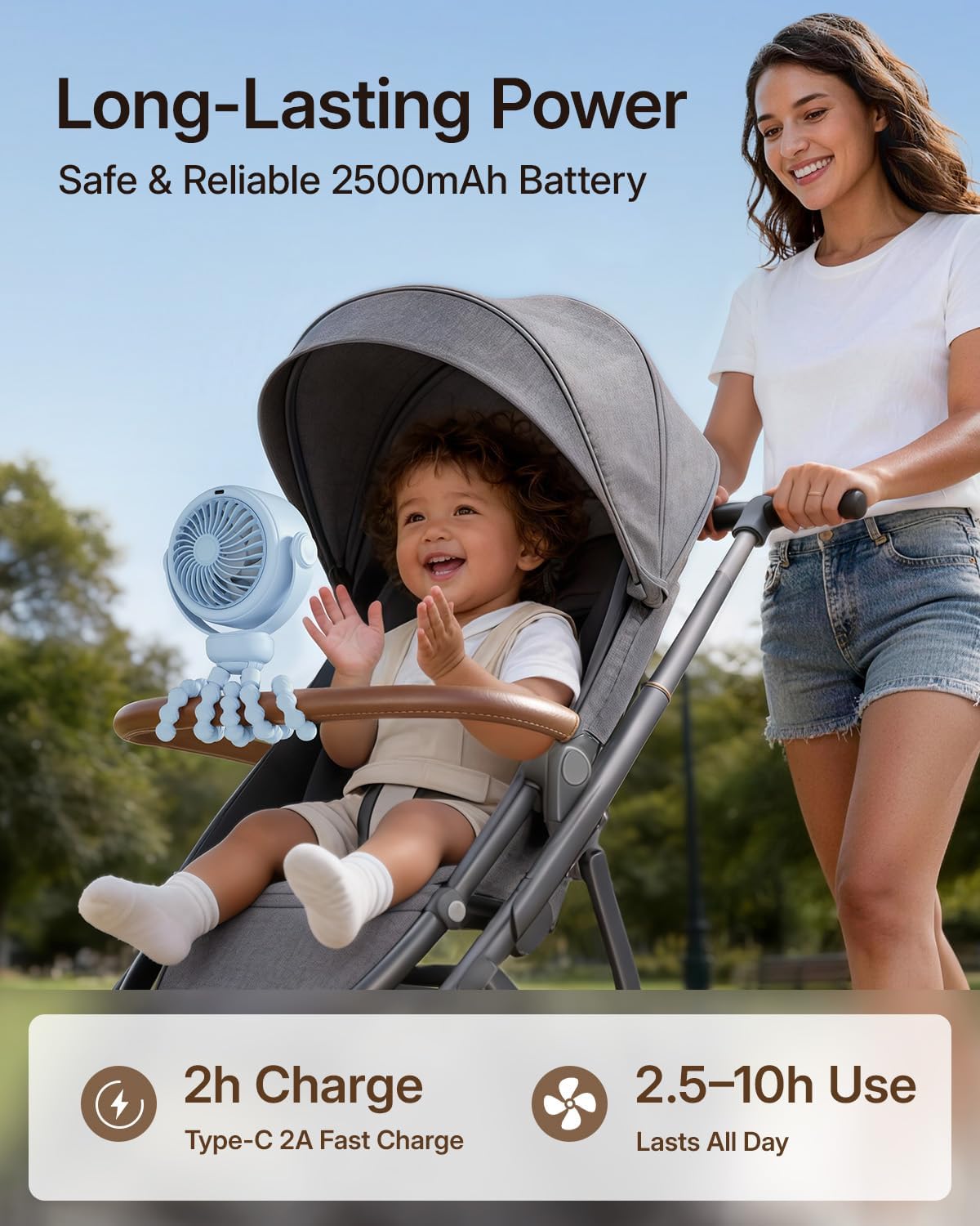 SWEETFULL Portable Stroller Fan, Pinch-Proof Baby Fan - Blue