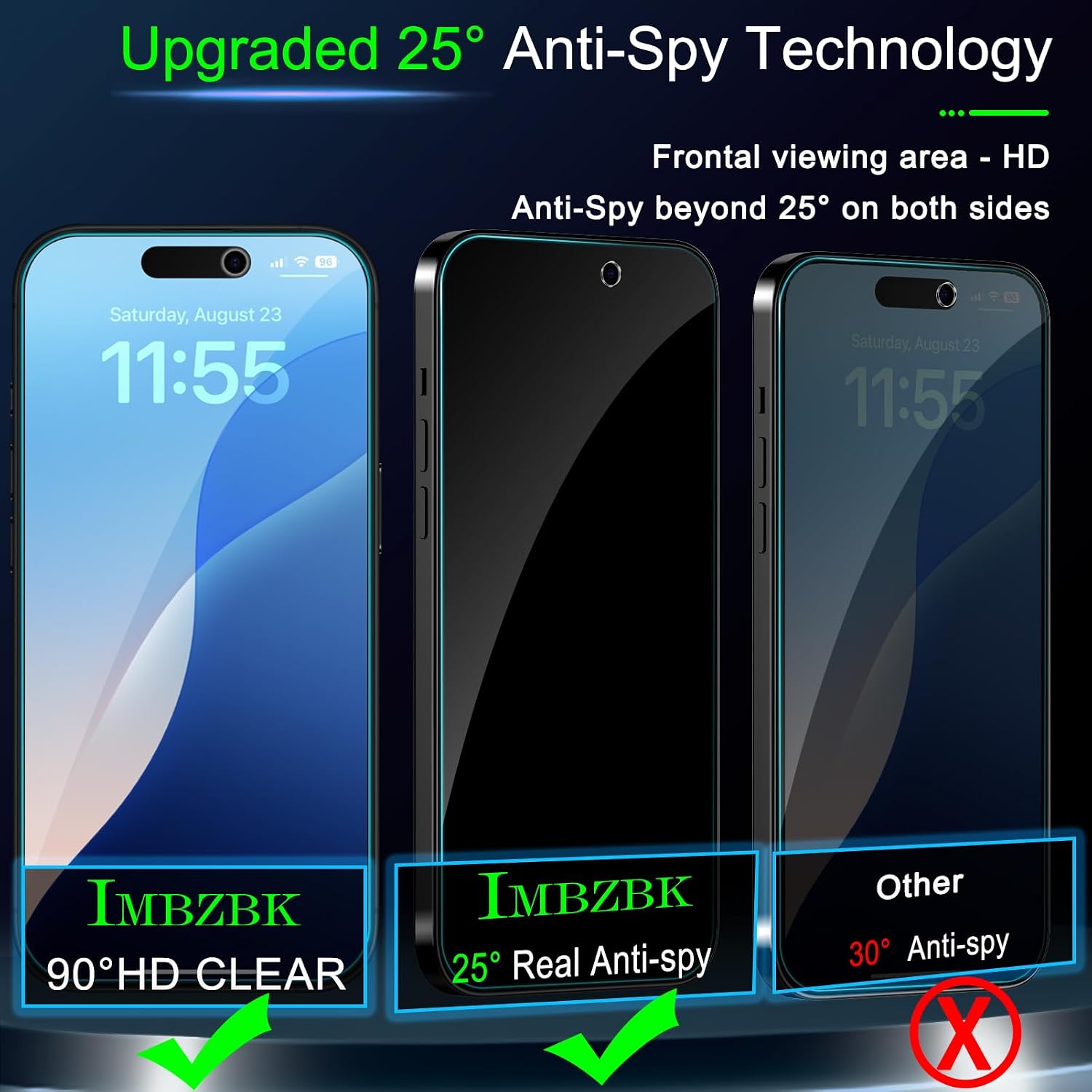 IMBZBK 3Pack Privacy Screen Protector for iPhone 17 Pro Max, Tempered Glass