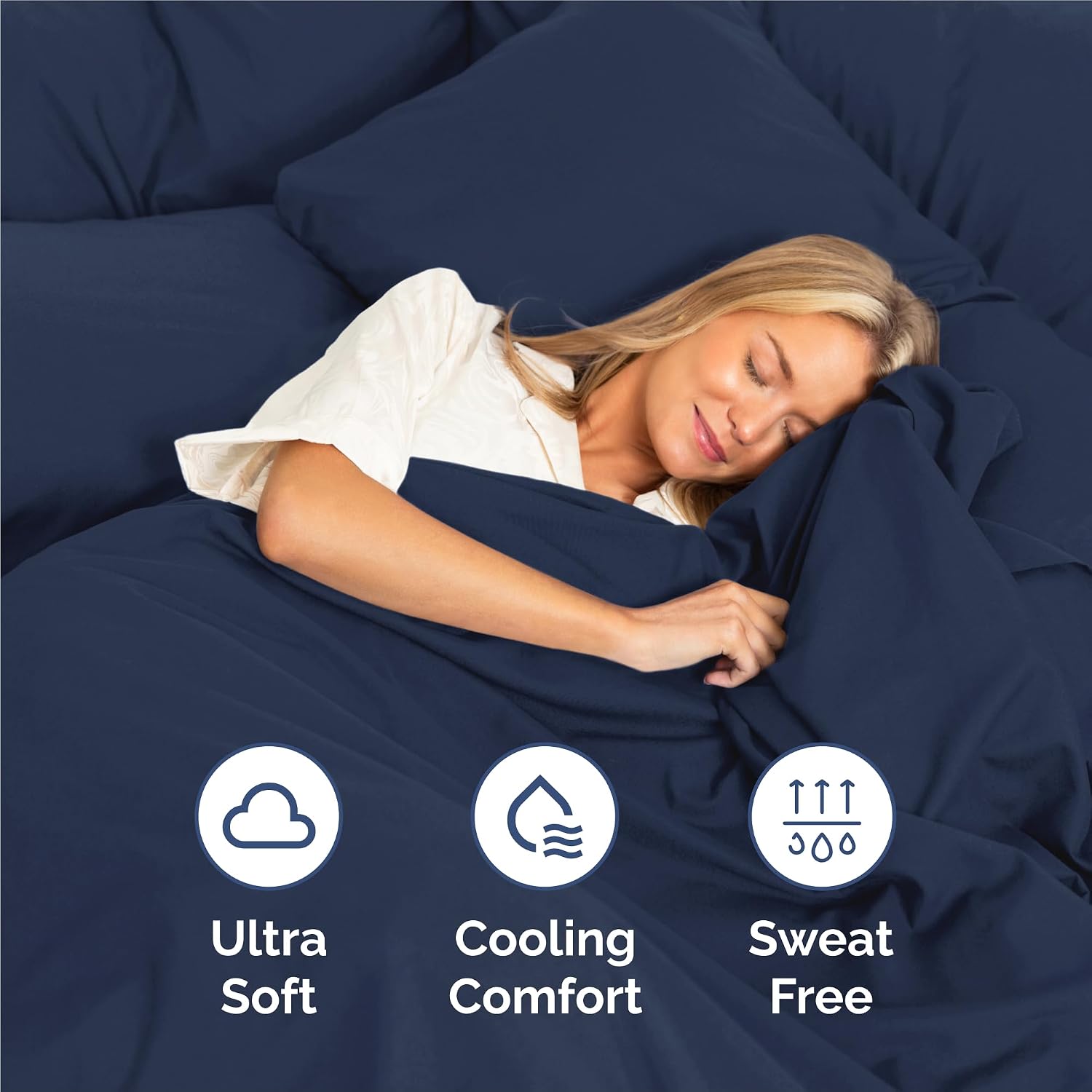 King Size 4 Piece Sheet Set - Comfy Breathable & Cooling Sheets - Navy Blue
