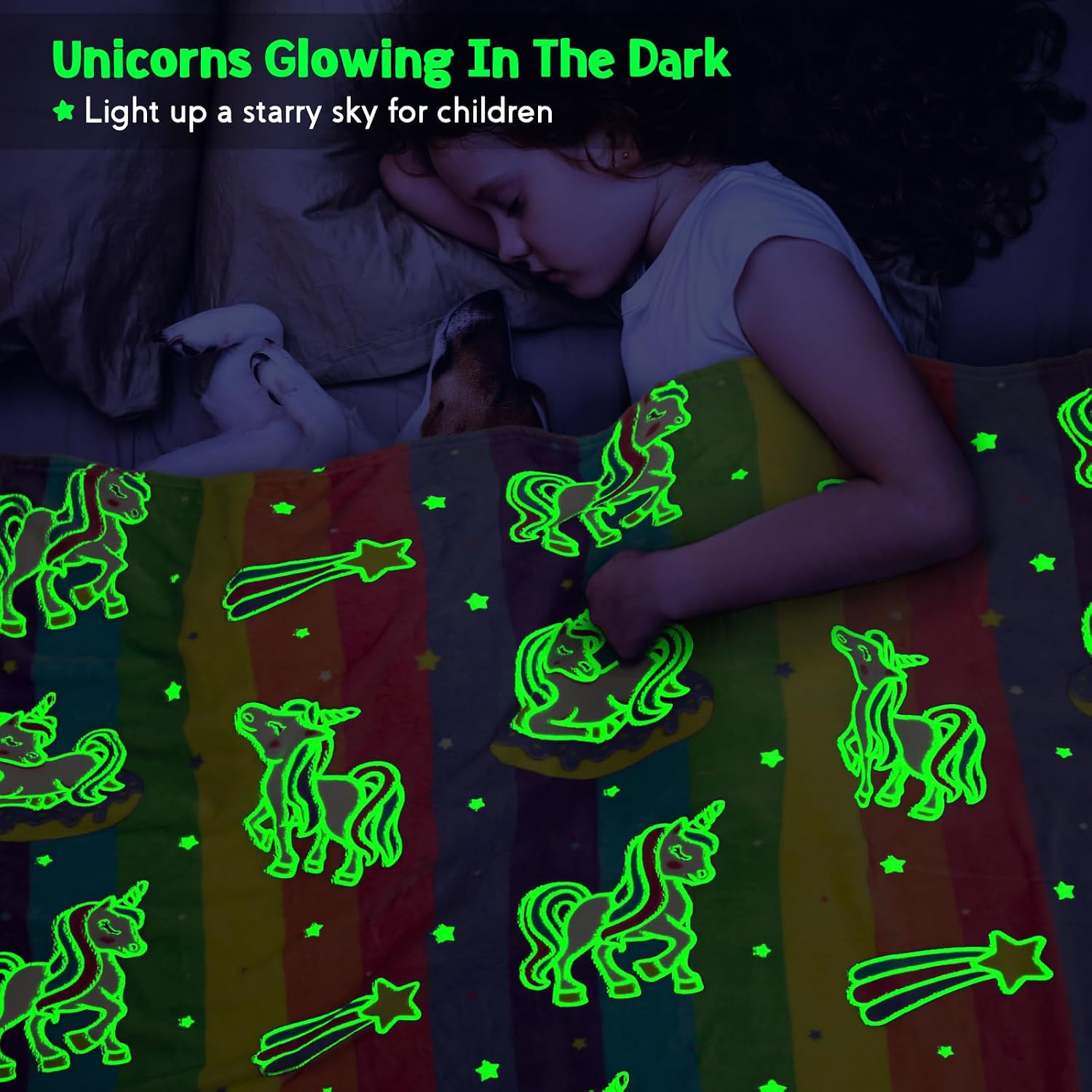 Jekeno Unicorn Toys Gifts for Girls Glow in the Dark Blanket Throw 50"x 60"