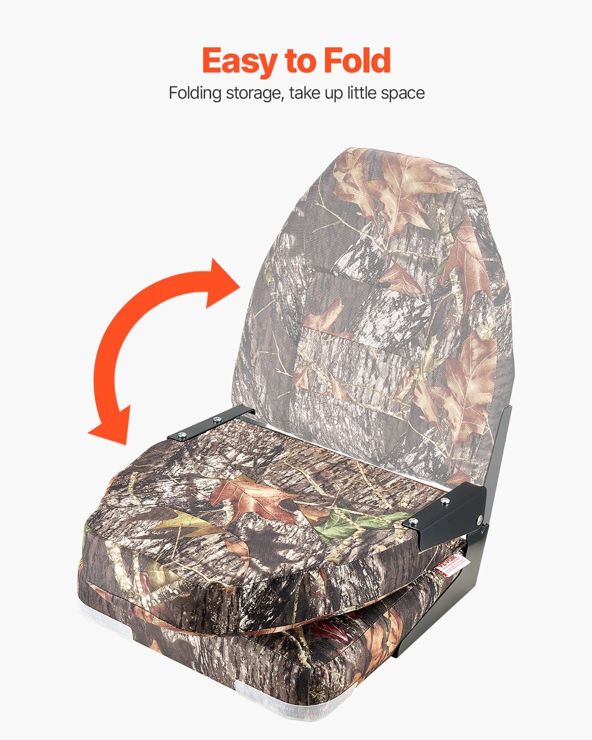 VEVOR Camo Boat Seat, Folding Fishing Camouflage High Back Boat Seat 2 Pack with Thickened Sponge Cushion & PU Polyester Fabric, Aluminum Alloy Hinges, Flip Up for Boats, Yachts, Ships