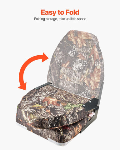 VEVOR Camo Boat Seat, Folding Fishing Camouflage High Back Boat Seat 2 Pack with Thickened Sponge Cushion & PU Polyester Fabric, Aluminum Alloy Hinges, Flip Up for Boats, Yachts, Ships