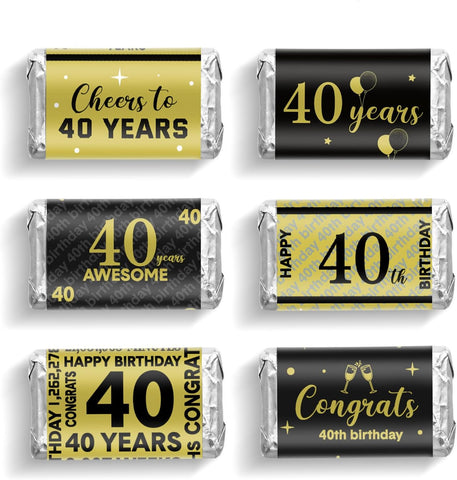 Tenare 90 Pcs 40th Birthday Candy Wrappers, Black and Gold Stickers