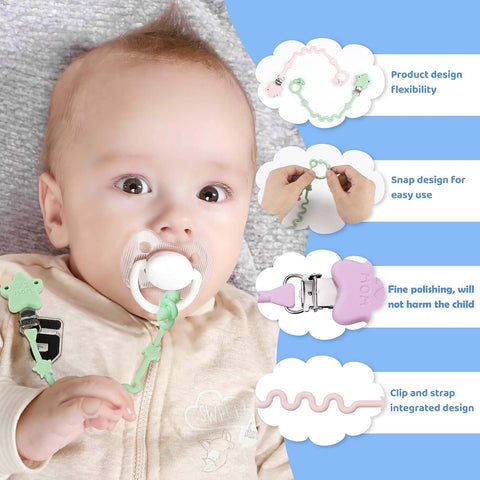 Baby Toy Strap, RTMOK Silicone Bottle Holding Clip, has 1 Toy Strap to Hold Bottles, 3 Toy Straps to Hold Any Toy, Plus 2 Free Silicone Pacifier Clips