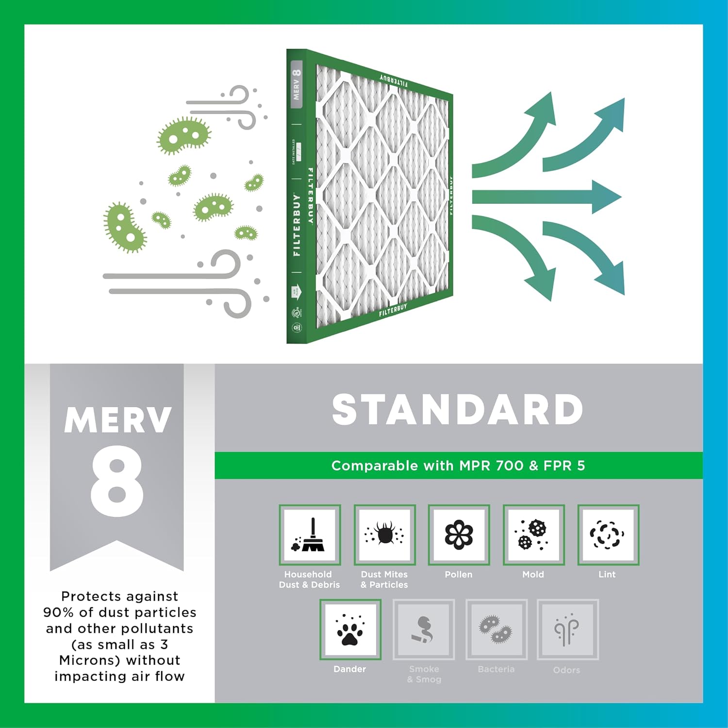 Filterbuy 24x36x1 Air Filter MERV 8 Dust & Allergy Defense (2-Pack)