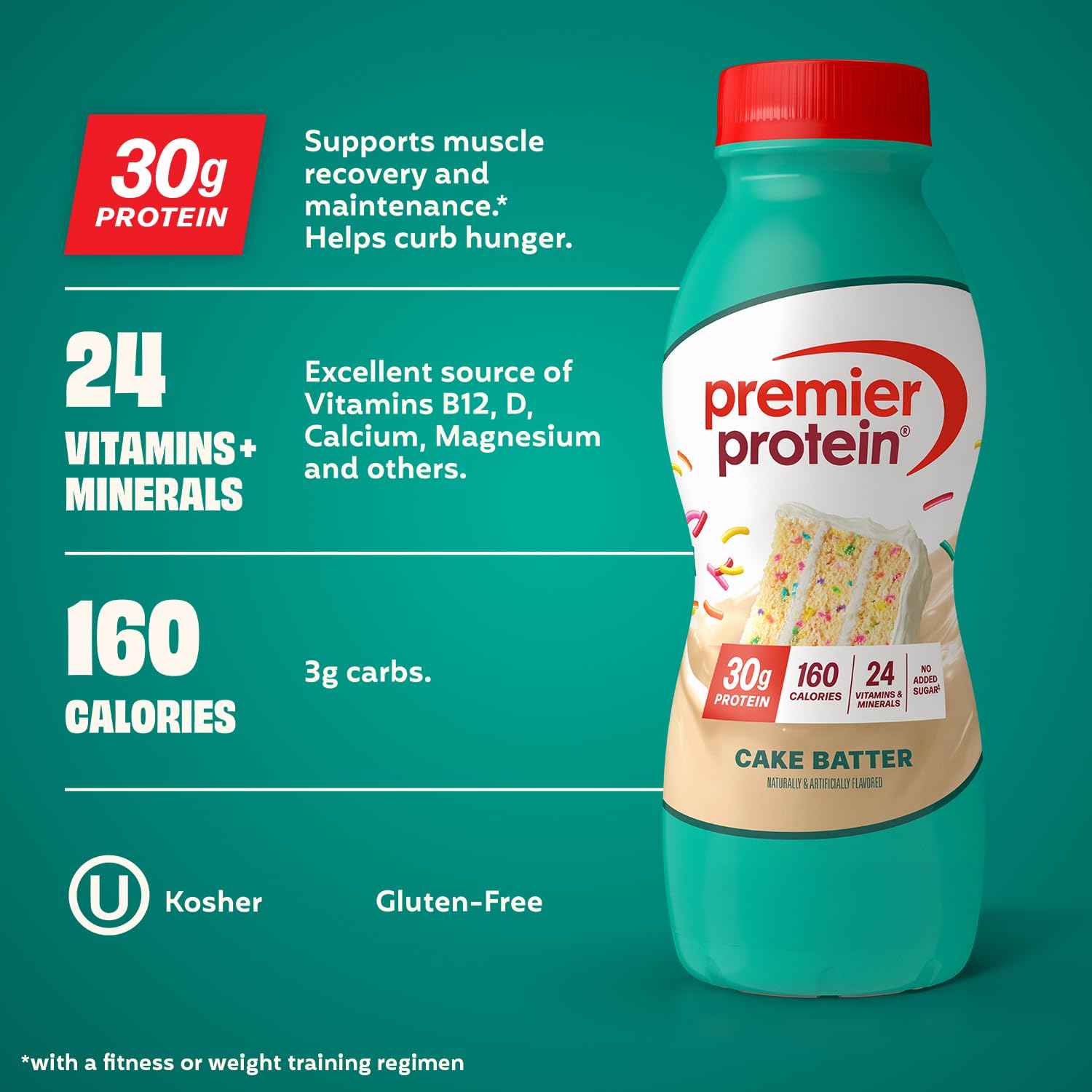 Premier Protein 30g High Protein Shake, Cake Batter, 12 Pack