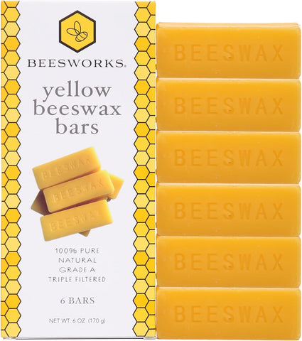 Beesworks Yellow Beeswax Bars (6 oz) | 100% Pure, Cosmetic Grade, Triple-Filtered Beeswax for DIY Skin Care, Lip Balm, Lotion and Candle Making (1 oz Bars - Pack of 6)