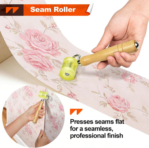 WRAPXPERT Wallpaper Tools, Smoothing Tool Kit for Peel and Stick Wallpaper/Contact Paper/Vinyl Backsplash Applying, with Squeegee Smoother, Seam Roller, Razor Scraper, Knife and Blades