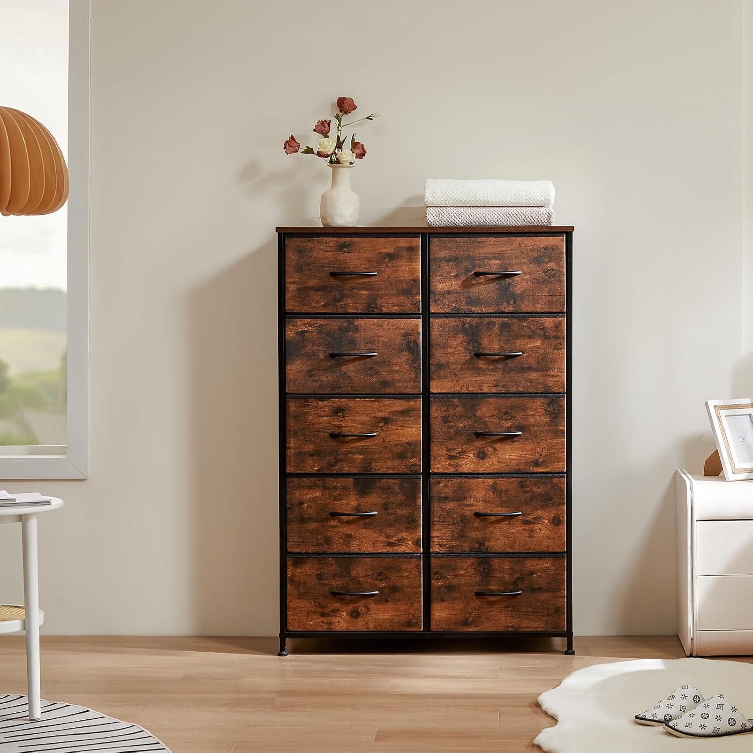 DUMOS 10 Drawer Tall Dresser for Bedroom & Living Room, Brown