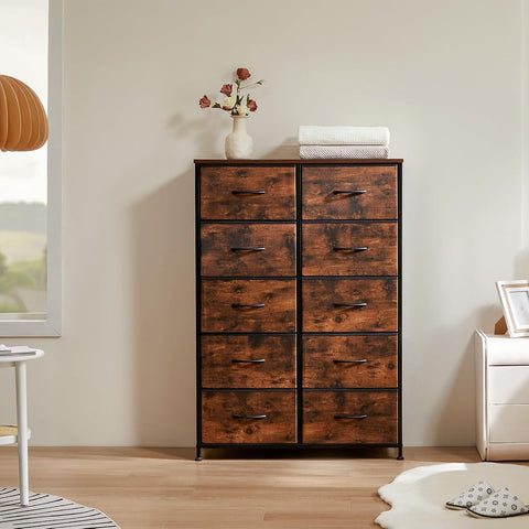 DUMOS 10 Drawer Tall Dresser for Bedroom & Living Room, Brown