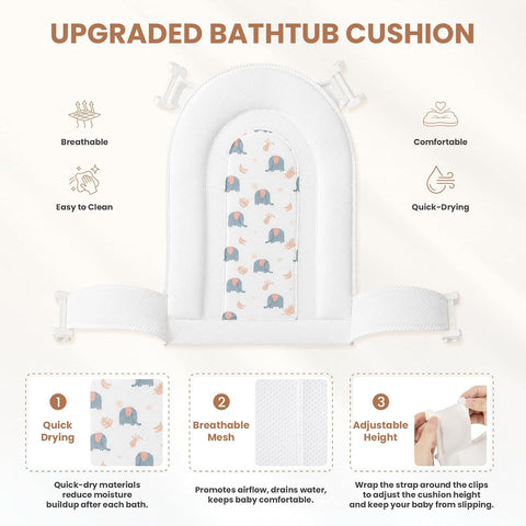 Collapsible Baby Bathtub with Soft Cushion and Thermometer, Newborn to Toddler Tub 0-36 Months with Toy Storage Mesh Bag, Portable Travel Bath for Infants (Grey)