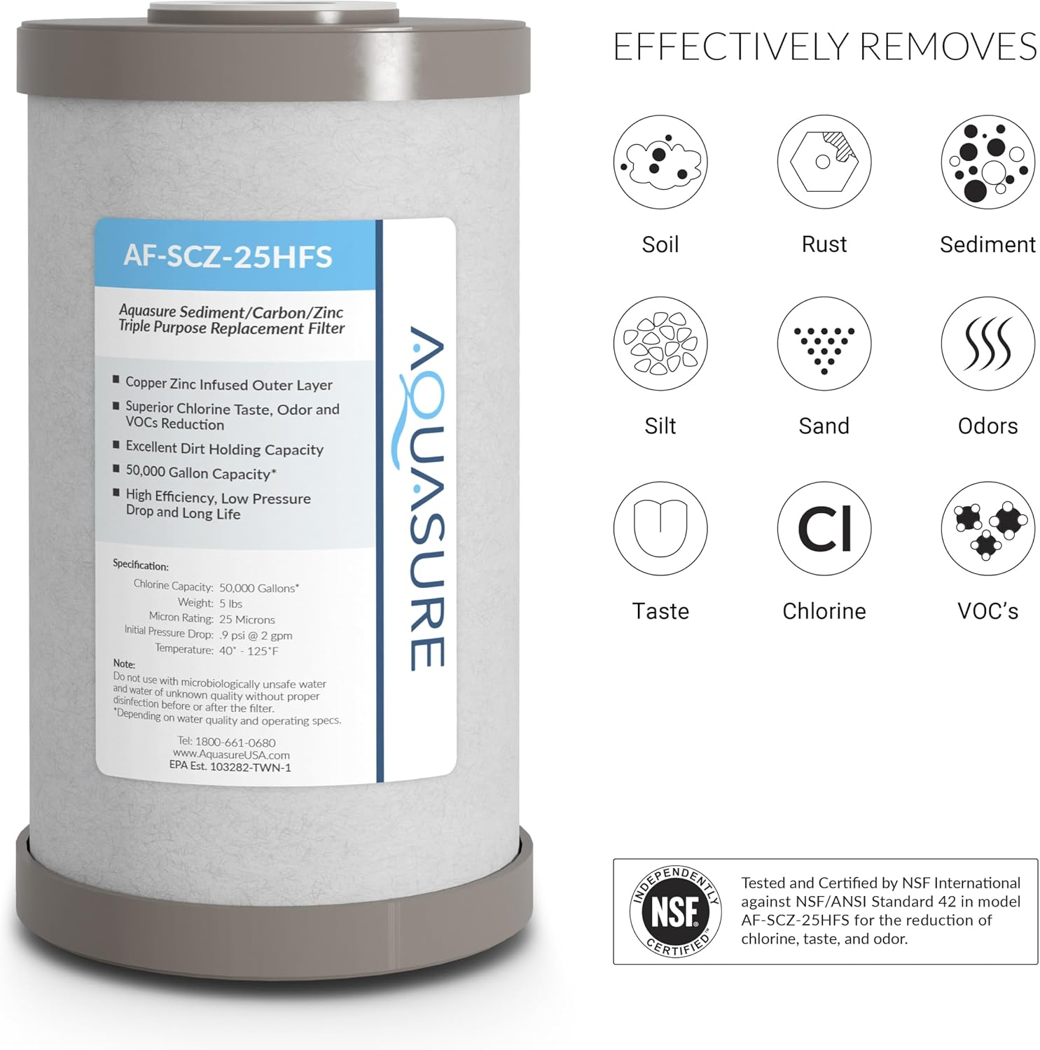 Aquasure Fortitude V2 Series Triple Purpose Sediment/Carbon/Zinc Replacement Filters (1, Standard)