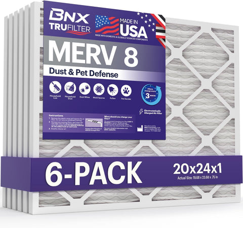 BNX TruFilter 10x24x1 Air Filter MERV 8 (4-Pack) - MADE IN USA – Dust & Pet Defense Electrostatic Pleated Air Conditioner HVAC AC Furnace Filters for Dust, Pet, Mold, Pollen MPR 600 – 700 & FPR 5