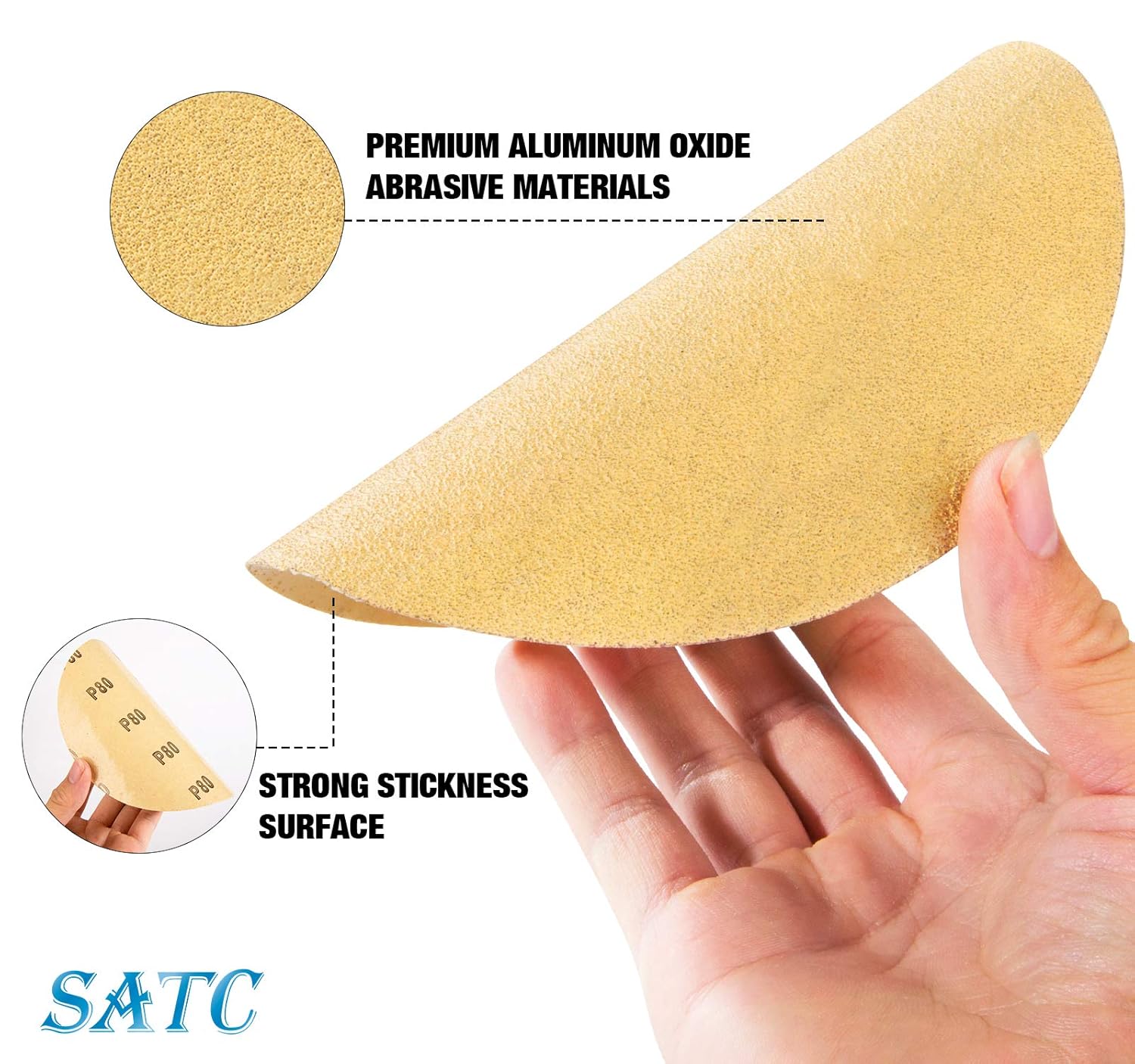 S SATC 100 PCS PSA Sanding Discs 6 Inch Adhesive Backed Sandpaper 80 Grit Sander Attachment for Drill Self Stick Aluminum Oxide Round Automotive Sandpaper with Sticky Back