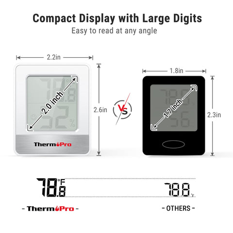 ThermoPro TP49 2 Pieces Digital Hygrometer Indoor Thermometer Humidity Meter Mini Hygrometer Thermometer with Temperature and Humidity Monitor Room Thermometer