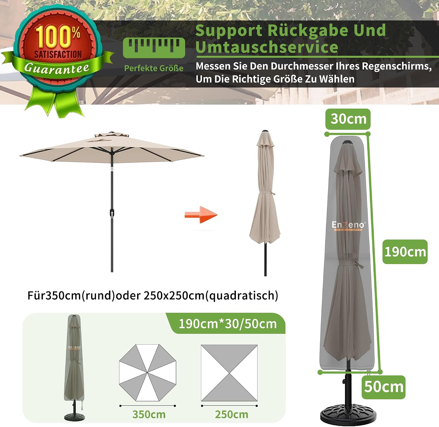 Enzeno Patio Umbrella Covers for 7.5-9 FT Market Umbrella Waterproof