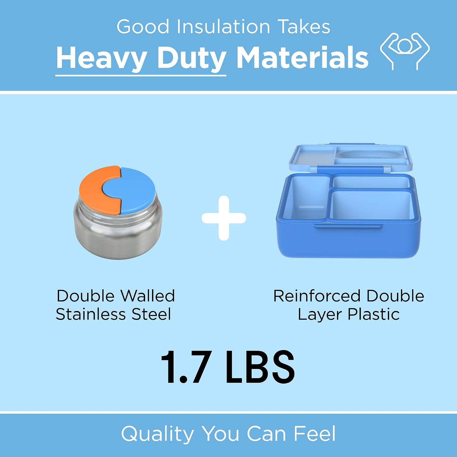 Omie OmieBox Kids Insulated Leakproof Bento Lunch Box with Food Jar (Blue Sky) (Pack of 2)