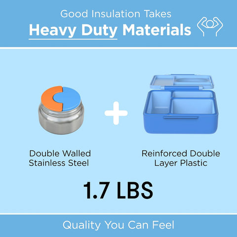 Omie OmieBox Kids Insulated Leakproof Bento Lunch Box with Food Jar (Blue Sky) (Pack of 2)