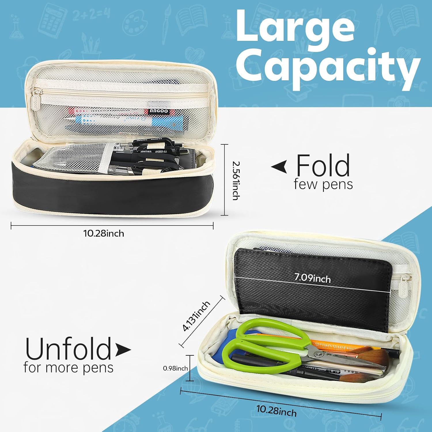 PUPTILY Pencil Case, Large Capacity Aesthetic Pencil Cases with Durable Zipper, Big Stationery Pencil Pouch for Women & Men, Adults Portable Storage Organizer Bag for College, office, Travel (Black)