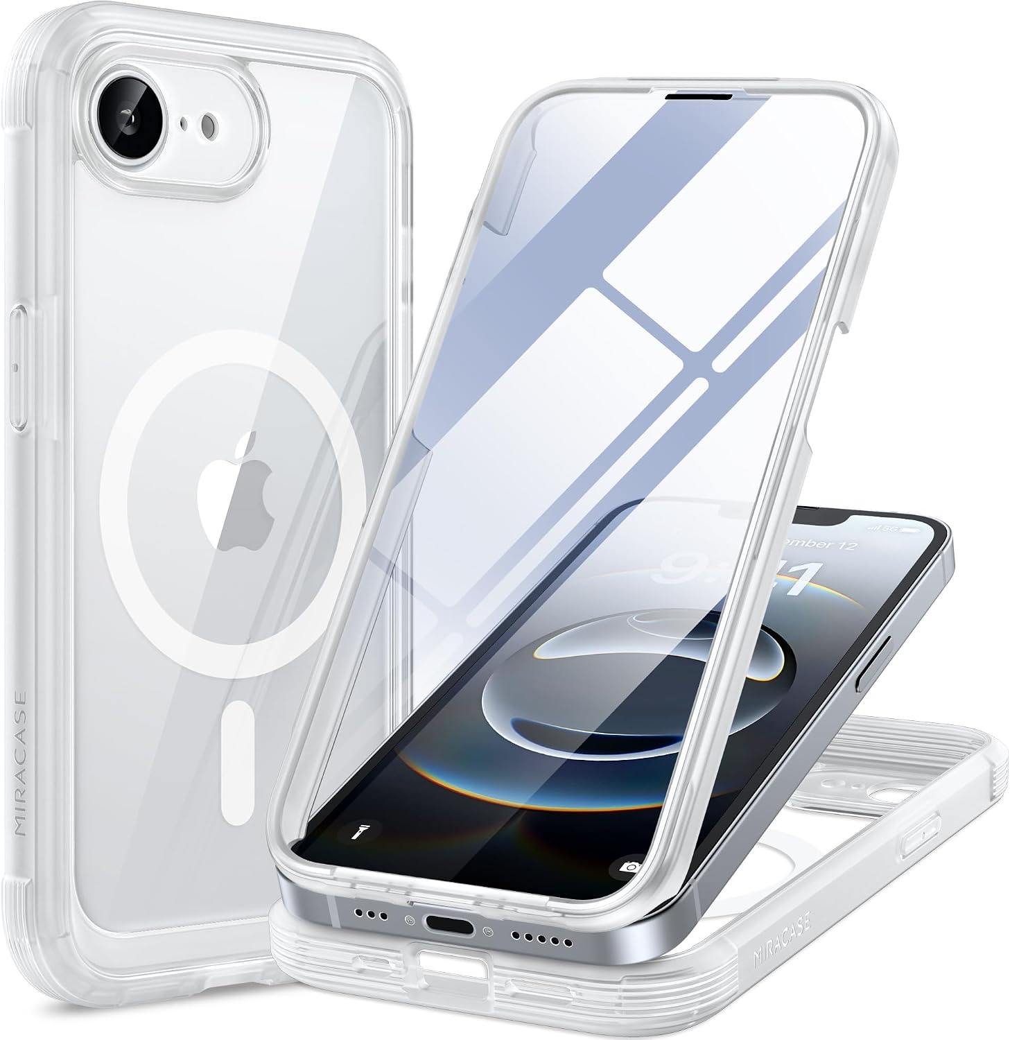 Miracase for iPhone 16e& 17e Case Built-in Screen Protector, Matte Clear