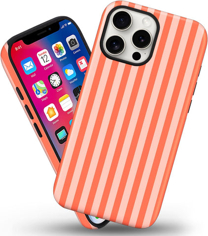 Magnetic for iPhone 15 Pro Max Case Cute Stripes Phone Case, Deep Orange