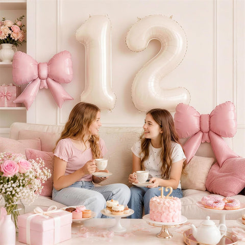 40 Inch Cream Number 1 with Pink Bow Balloon for Birthday Party Decorations