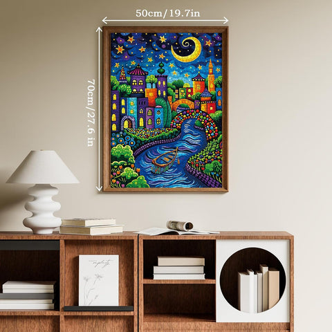 Fantasy Houses Scenic Puzzles for Adults 1000 Pieces, Mystery Beautiful Art Jigsaw Puzzles, Pretty Colorful Night Puzzles