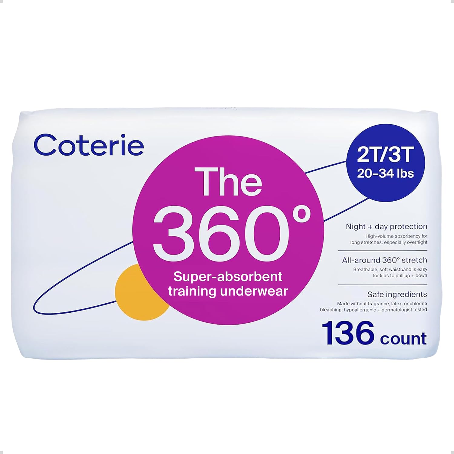 Coterie The 360° Pull-On Training Pants | Size 2T/3T (20-34 lbs), 136 Count