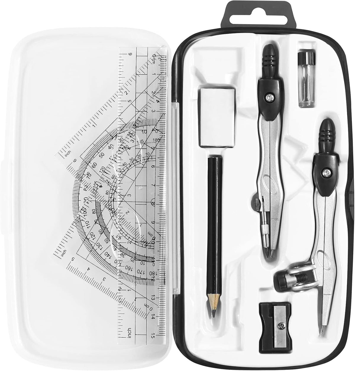 Unjoo Math Geometry Kit Sets 10 Piece Student Supplies, Compass Set, Black