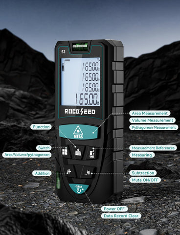 Laser Measure,RockSeed Digital Laser Distance Meter with 2 Bubble Levels,Portable M/in/Ft Unit Switching Backlit LCD and Measuring Distance/Area/Volume/Pythagorean