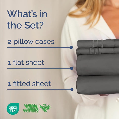 Cal King Size 4 Piece Sheet Set - Breathable & Cooling Sheets - Charcoal