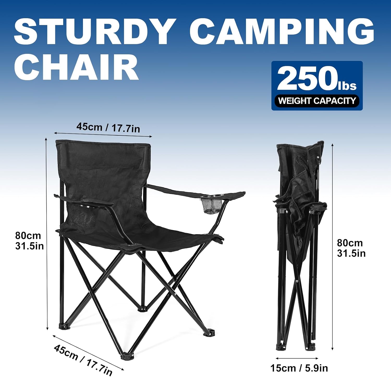 WEIDIORME 2 Pack Lightweight Camping Chairs for Adults & Teens, Capacity Foldable Portable Chairs with Carry Bag, Compact Design for Camping, Beach, Picnics, and Outdoor Events