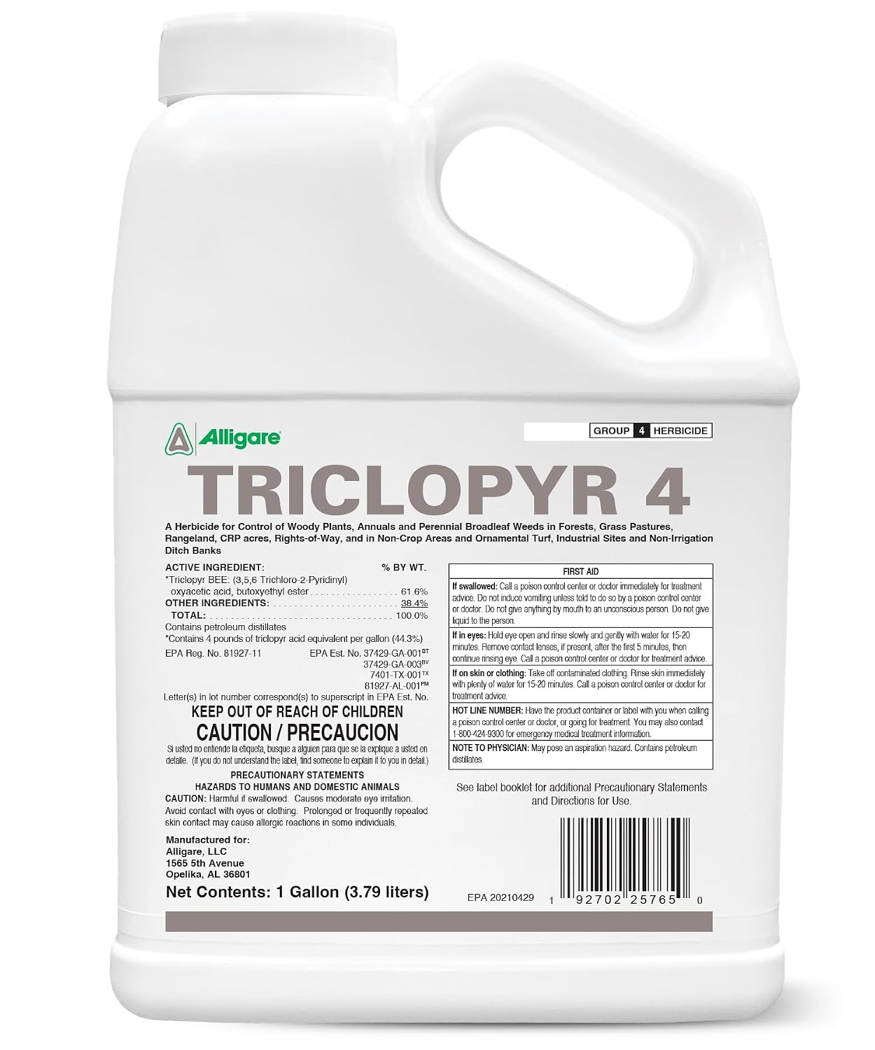 ALLIGARE - Triclopyr Herbicide 4 EC Selective Weed Killer for Woody Plants, Brush for Forestry, Pastures, Rights-of-Way, Wetlands & Industrial Sites - 1 Gallon