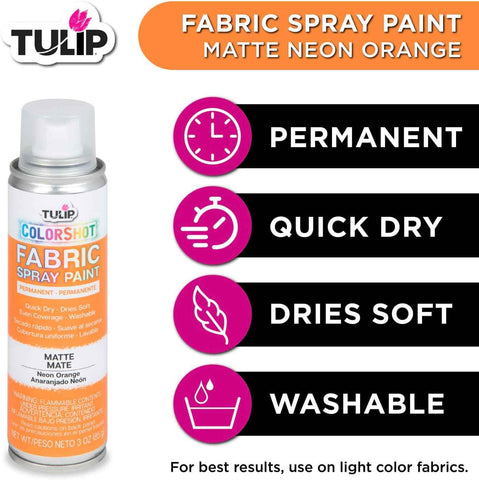 Tulip ColorShot Instant Fabric Spray Paint, Permanent Color Spray-On Fabric Paint, 3oz, Neon Orange