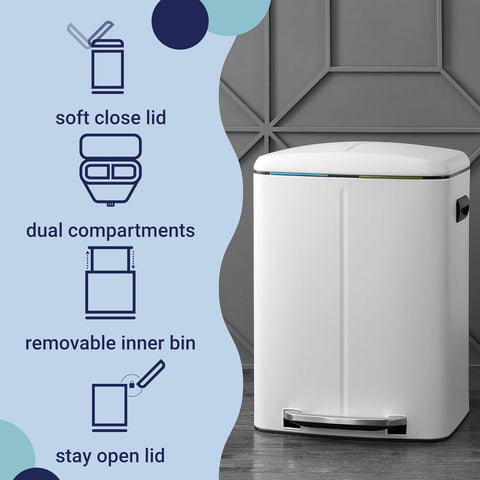 happimess Marco 10.6 Gal Double Bucket Step Trash Can, Cotton White