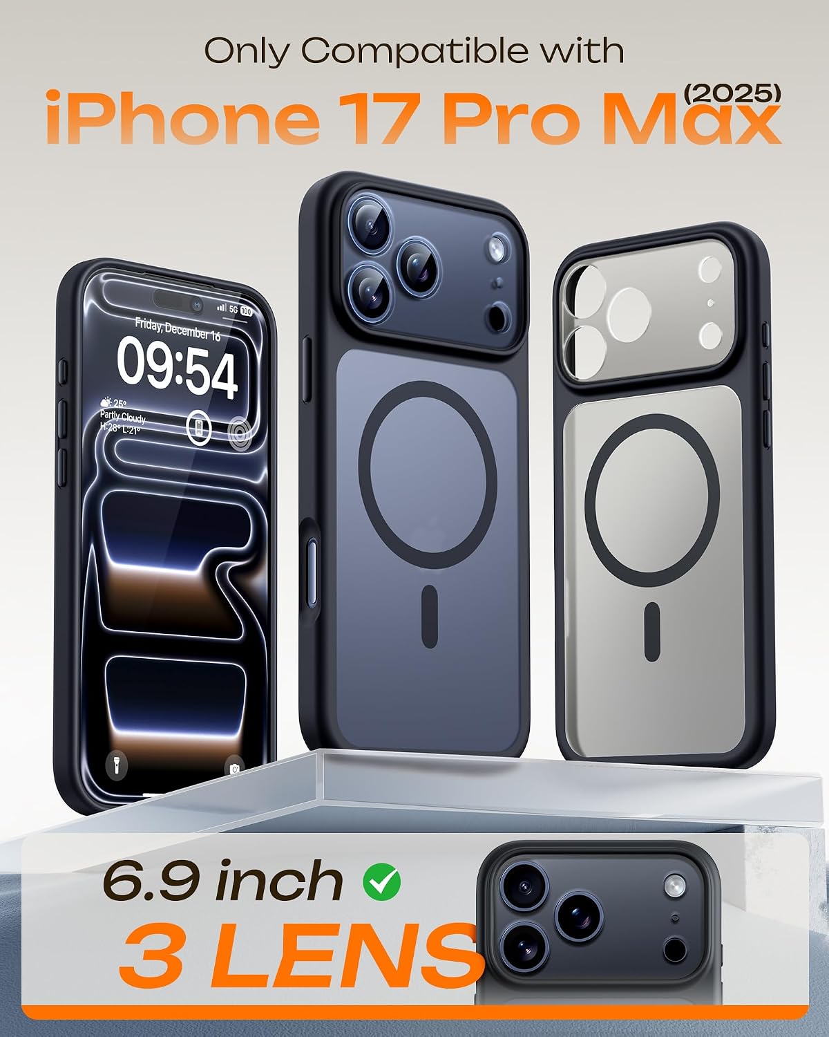 TOCOL for iPhone 17 Pro Max Case, Compatible with MagSafe, Black