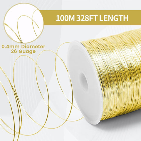 26 Gauge Tarnish Resistant Copper Wire 328ft for Jewelry Wire（Gold）