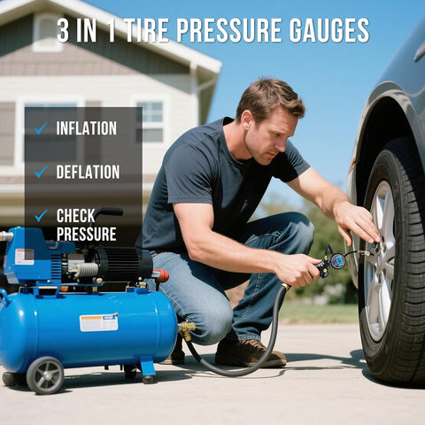 Digital Tire Pressure Gauge with Inflator, 3-250 PSI Air Compressor Accessories with Air Chuck Quick Connect Coupler, Car Attachments with Rubber Hose for Car, Truck, SUV, Cycle, RV