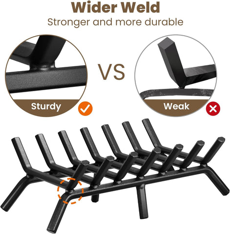 AMAGABELI GARDEN & HOME Fireplace Grate 30 inch Fire Pit Grate Fire Place Log Holder Wrought Iron Heavy Duty Solid Steel Indoor Outdoor Camping Hearth Firepit Firewood Wood Burning Rack Stove